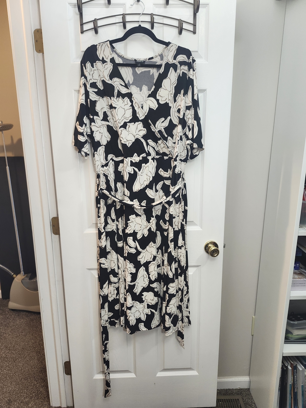 Torrid Black and Cream Floral Midi Wrap Dress, Torrid 3 = 3X